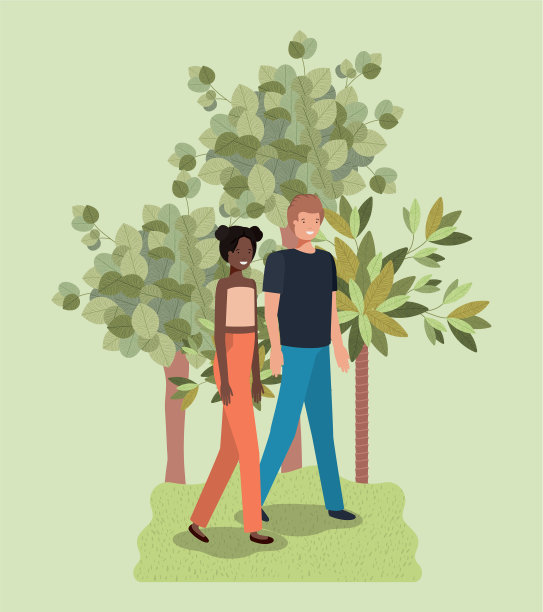 一对年轻夫妇在公园里散步图片下载