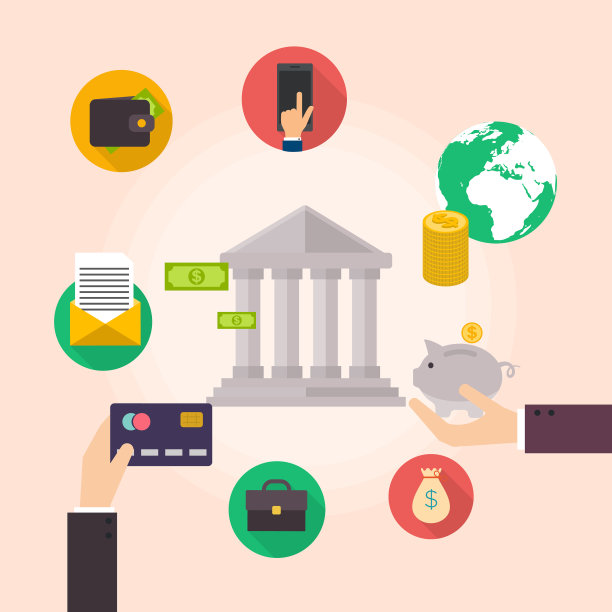 银行概念集的平面图标银行金融图片下载