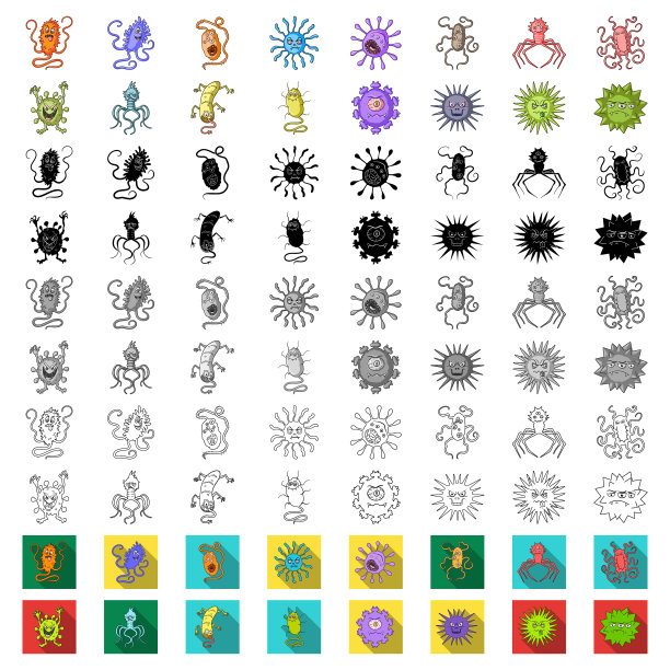 有趣的微生物卡通图标类型设置图片下载