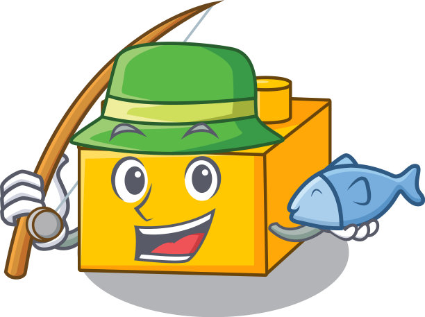 钓鱼搭积木的孩子孤立在卡通上图片下载