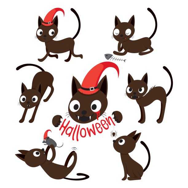 一套不同动作的猫卡通图片下载