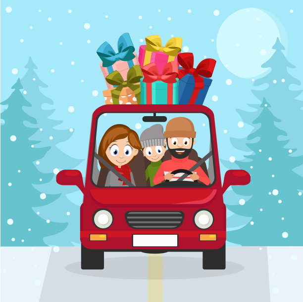 一个年轻的家庭开着一辆车图片下载