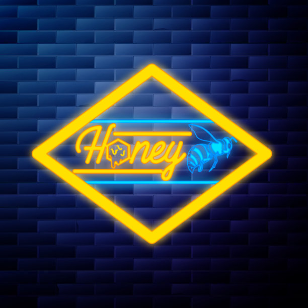 古老的蜂蜜象征发光的霓虹灯图片下载