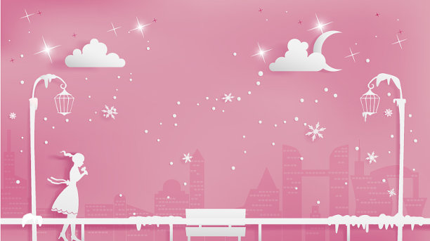 孤独的女孩走在人行道上的雪地上图片下载