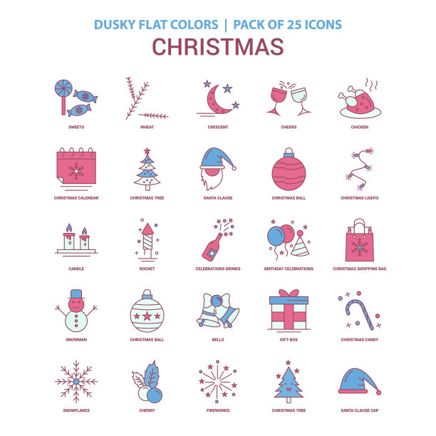 圣诞图标暗扁的颜色-复古25图标图片下载