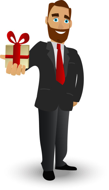 男人送给他一件用红丝带系着的礼物图片下载