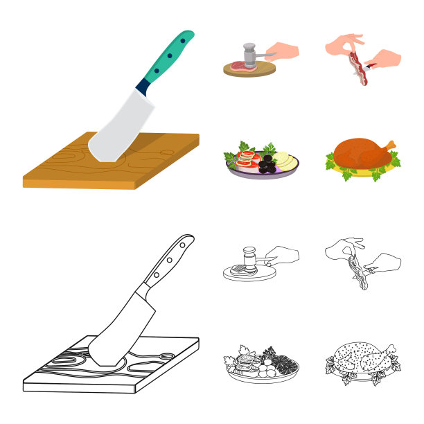 切菜板上的弯刀，用来做排骨的锤子图片下载