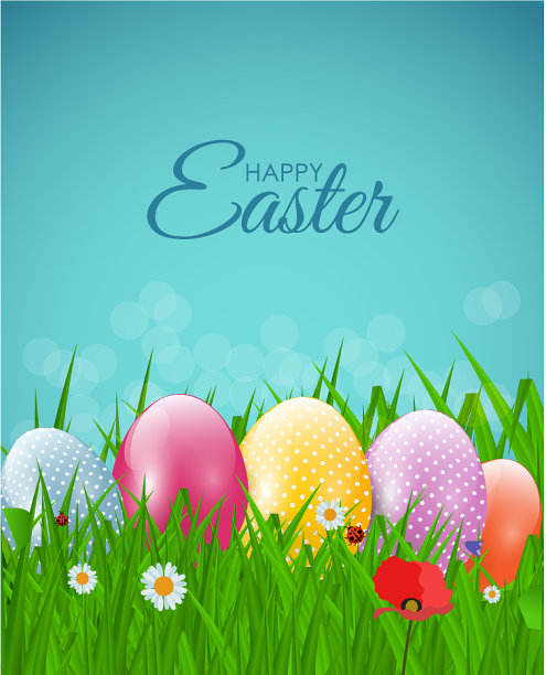 复活节快乐的自然背景与蛋草图片下载