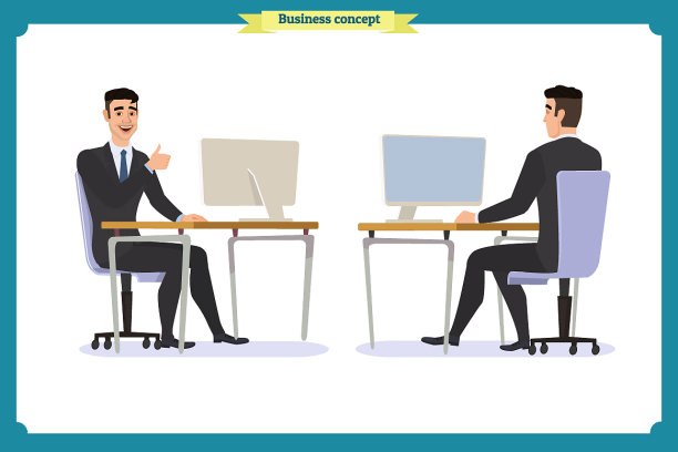 一名男性办公室职员在电脑前摆姿势图片下载