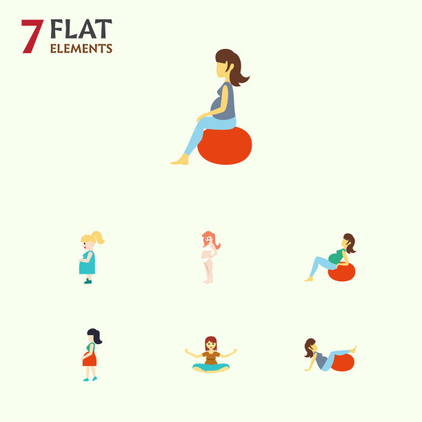 平面图标怀孕运动冥想套图片下载