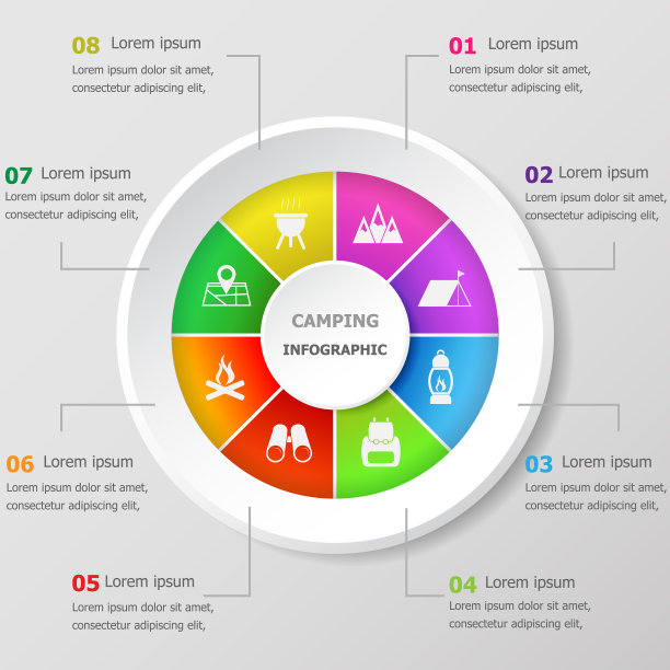 信息图形设计模板与露营图标图片下载