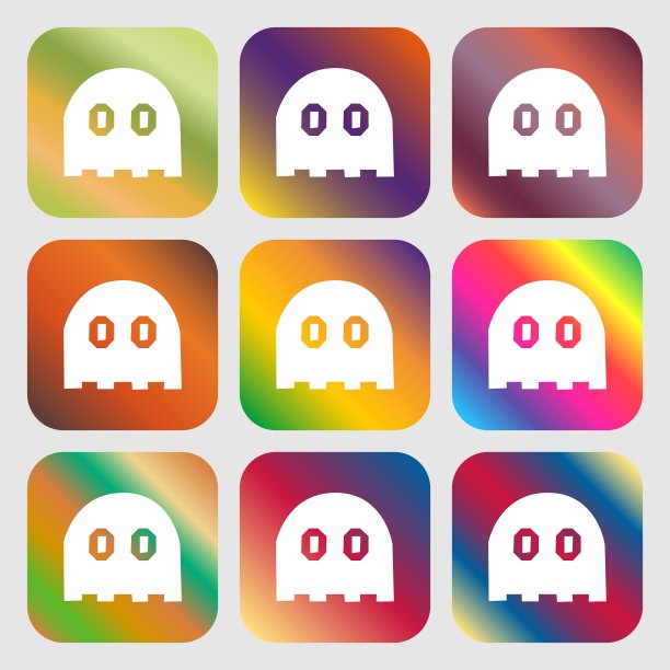 幽灵图标标志九个按钮与明亮的梯度图片下载