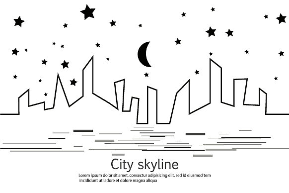 城市的剪影和公寓里的星星和月亮图片下载