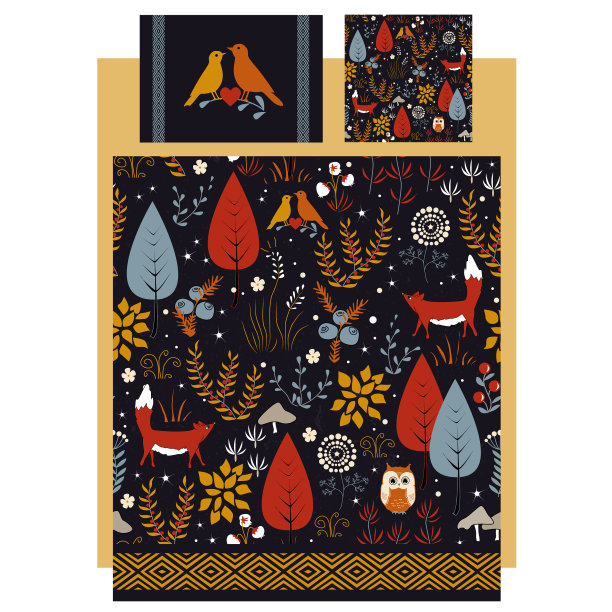 亚麻和床上用品设计与美丽的秋天图片下载