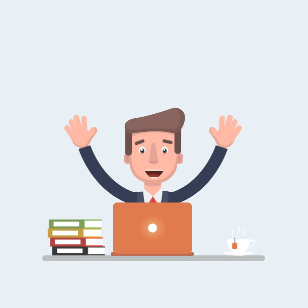 员工很高兴坐在笔记本电脑前图片下载