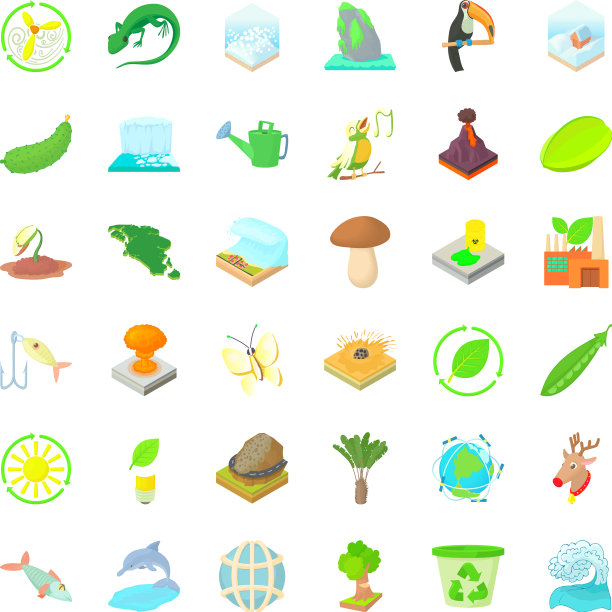 生态在行星图标设置卡通风格图片下载
