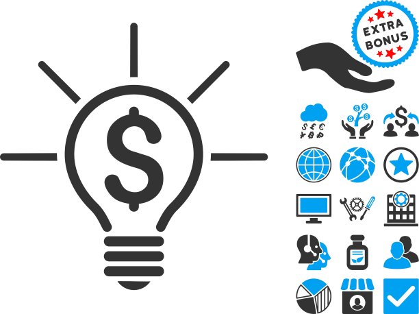 金融创意灯泡扁平图标与奖金图片下载