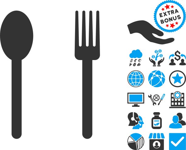 叉子和勺子平图标与奖金图片下载