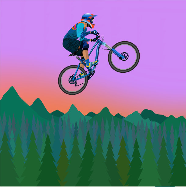 一个骑自行车的人在山的背景上的图像图片下载