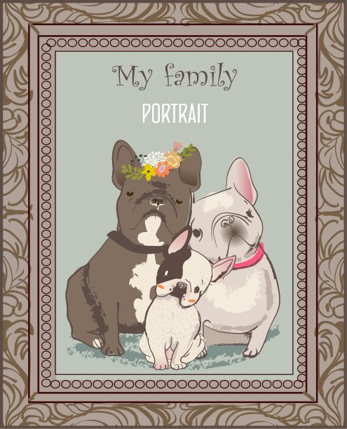 可爱的斗牛犬全家福图片下载