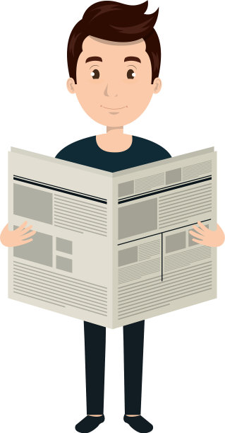 读报纸的年轻人化身图片下载