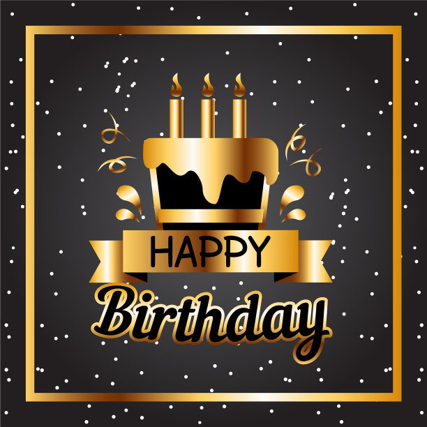生日快乐蛋糕金色方框黑色背图片下载