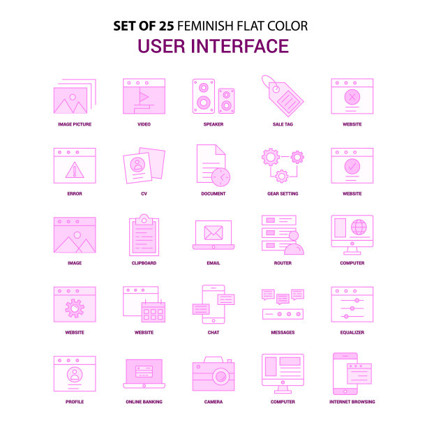 一套25女性化的用户界面平粉红色图片下载