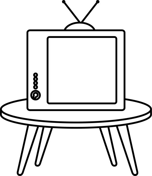 桌子与旧电视孤立的图标图片下载