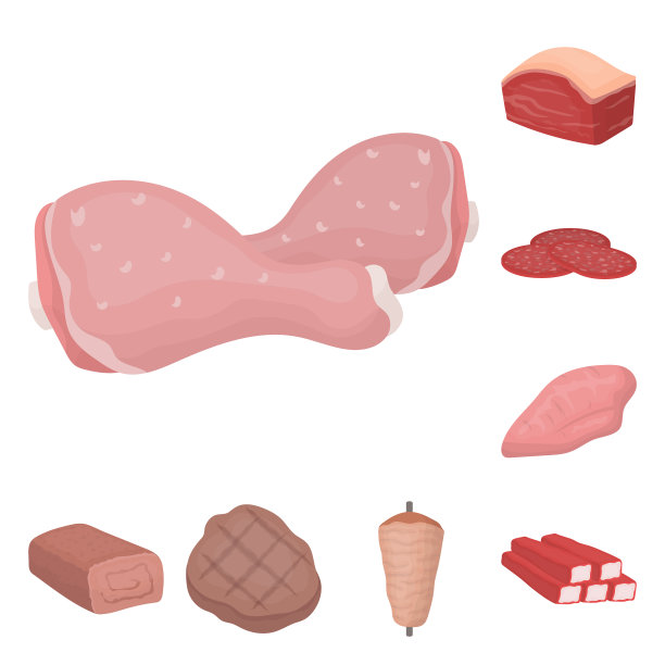 不同的肉类卡通图标集合图片下载