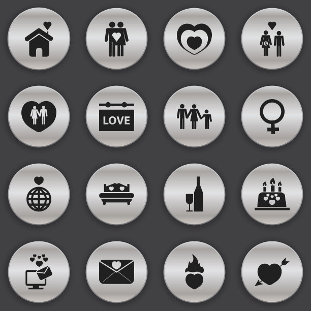 一组16可编辑的心图标包括符号图片下载