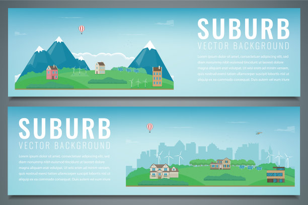 两个城市横幅与郊区景观建筑图片下载