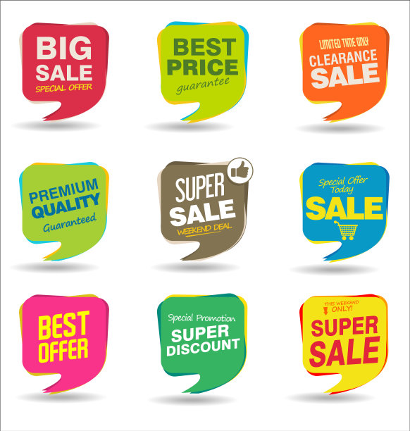 现代销售贴纸和标签丰富多彩的收藏图片下载