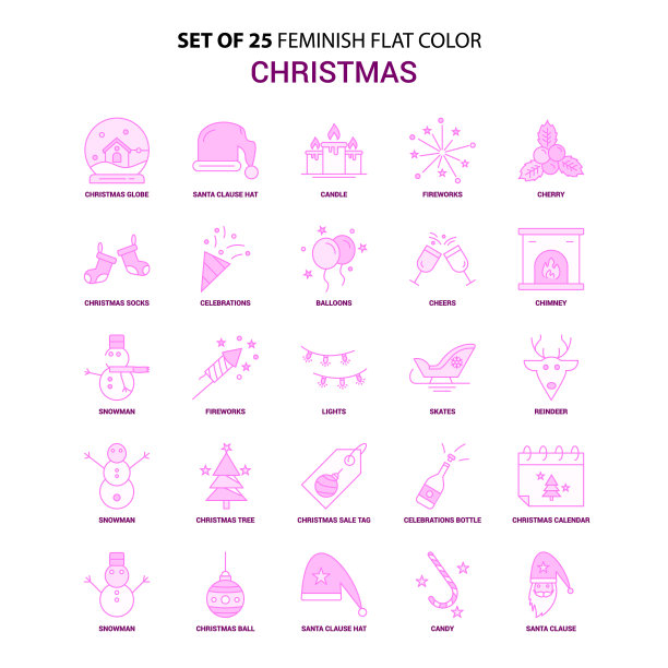 套装25女性圣诞节平颜色粉色图标图片下载