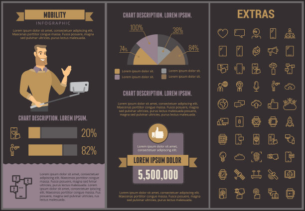 移动信息图表模板元素和图标图片下载
