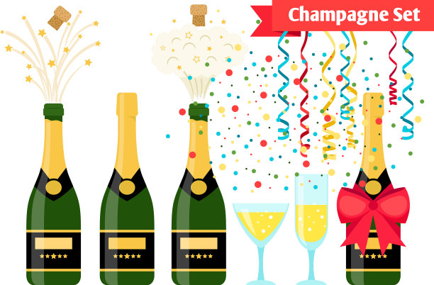 香槟派对元素香槟瓶和香槟图片下载