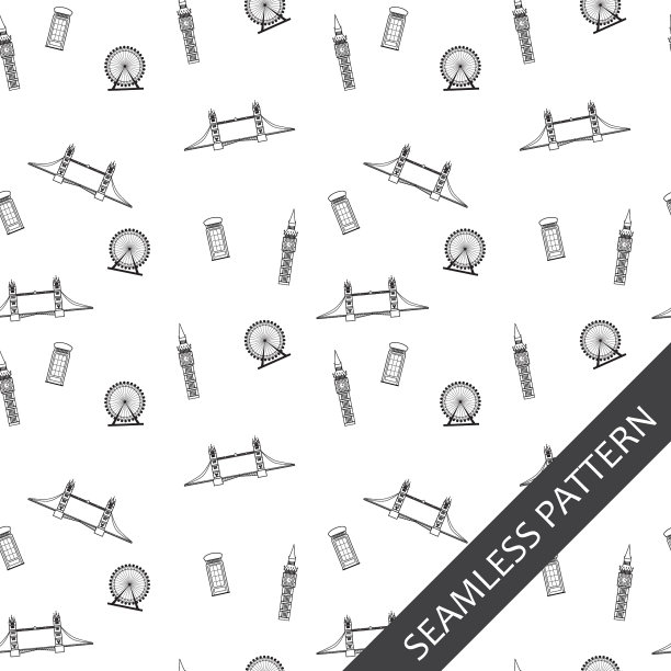 无缝模式与英国地标和图片下载