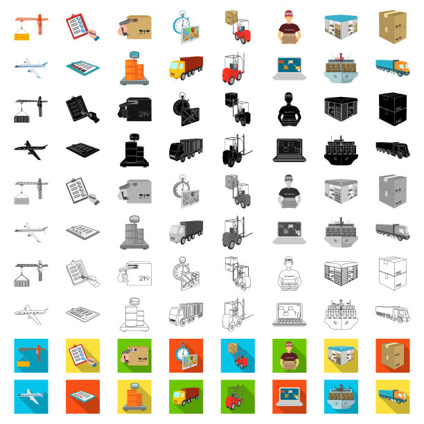 物流和交付卡通图标集图片下载