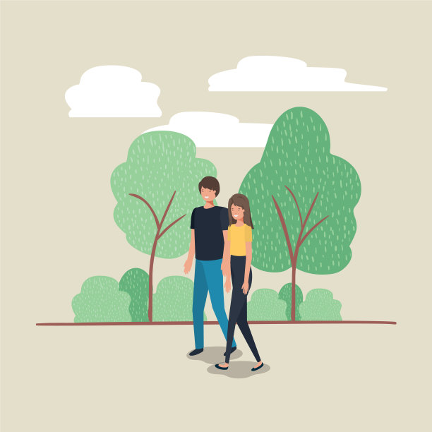 一对年轻夫妇在公园里散步图片下载