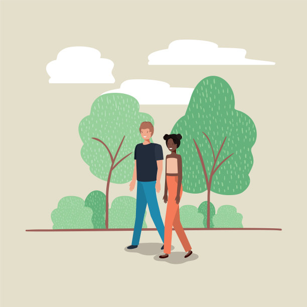 一对年轻夫妇在公园里散步图片下载