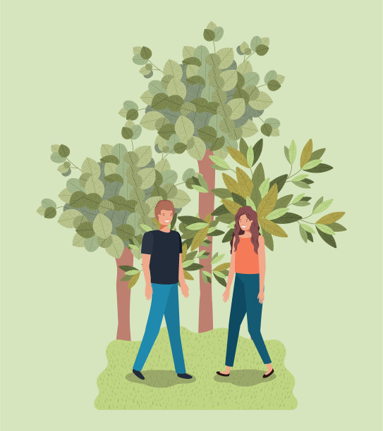 一对年轻夫妇在公园里散步图片下载