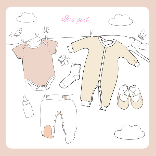 手画婴儿衣服平躺图片下载