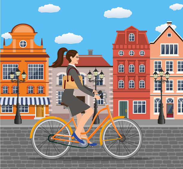 商务女性骑着巡洋舰自行车图片下载