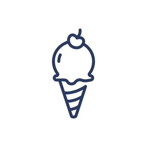 冰淇淋配樱桃和华夫蛋筒细线图标图片下载