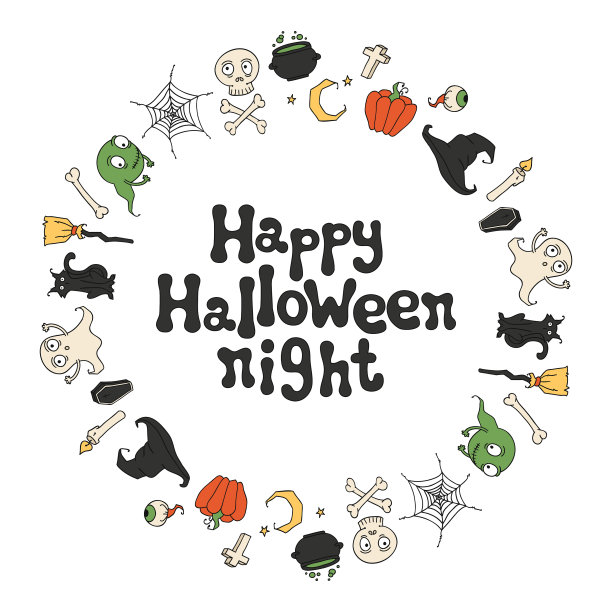 万圣节快乐夜万圣节画框手绘图片下载