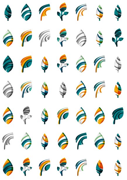一套抽象的生态叶图标商业标志类型图片下载