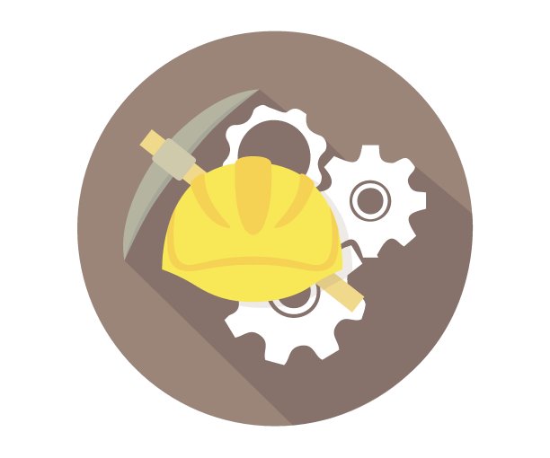 齿轮、安全帽和鹤嘴锄等装备平矢量。图片下载
