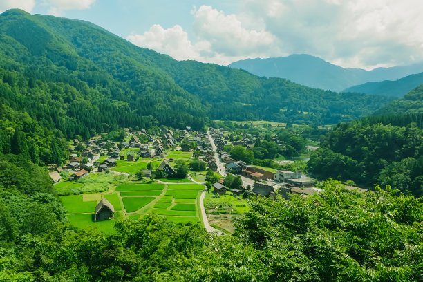 日本老村白川县夏加正祖丘里图片下载