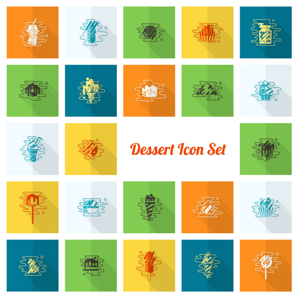 甜点图标设置在现代平面设计风格图片下载