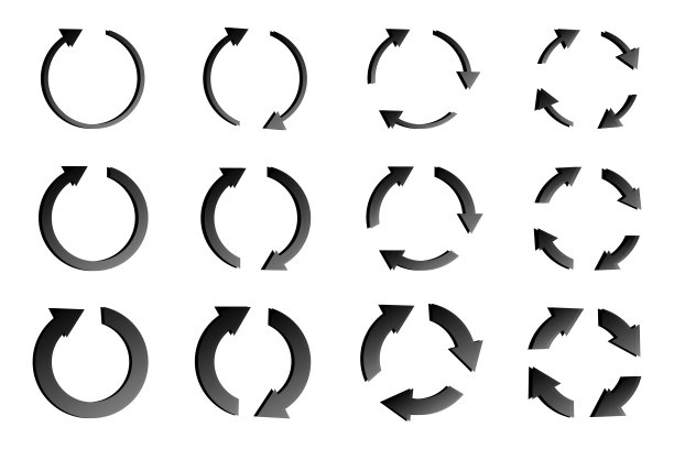 黑色箭头在白色背景上带有渐变的圆圈形式。矢量插图。股票的照片。图片下载