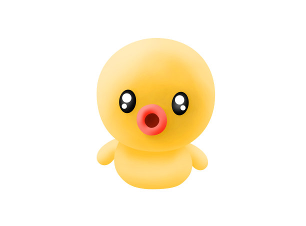 可爱的黄色橡皮鸭在白色的背景，简单的颜色小鸭子图标设计图形优雅，3D隔离渲染，插图，逼真，带有剪切路径图片下载